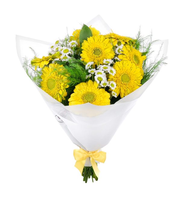 Beyaz Papatya ve Sarı Gerbera Buketi